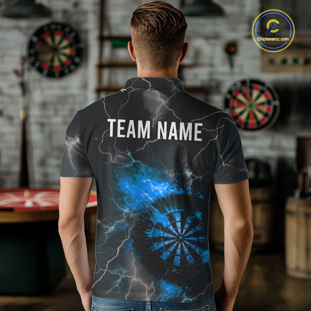 Custom Lightning Flame Darts Shirt For Men, Darts Jersey Pocket Option|Blue TDM5913