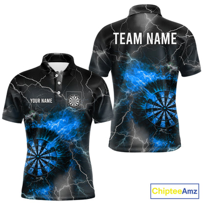 Custom Lightning Flame Darts Shirt For Men, Darts Jersey Pocket Option|Blue TDM5913