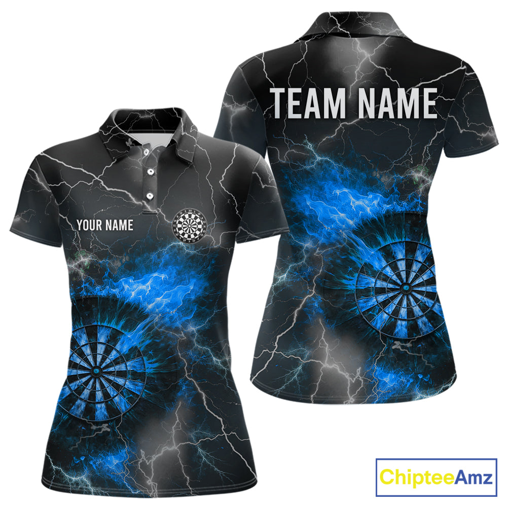 Custom Lightning Flame Darts Shirt For Women, Darts Jersey Pocket Option|Blue TDM5913