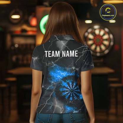 Custom Lightning Flame Darts Shirt For Women, Darts Jersey Pocket Option|Blue TDM5913
