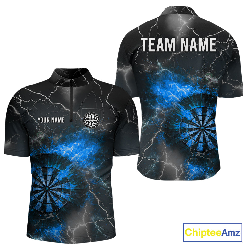 Custom Lightning Flame Darts Shirt For Men, Darts Jersey Pocket Option|Blue TDM5913
