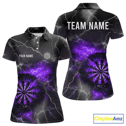 Custom Lightning Flame Purple Dart Shirt For Women, Darts Jersey Pocket Option TDM5914