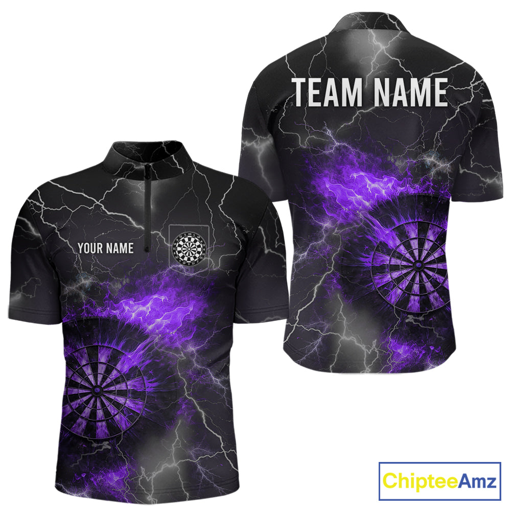 Custom Lightning Flame Purple Dart Shirt For Men, Darts Jersey Pocket Option TDM5914