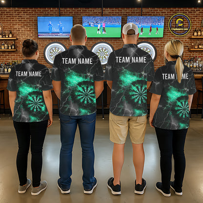 Custom Turquoise Flame Lightning Darts Shirt With Pocket Option For Men TDM5915