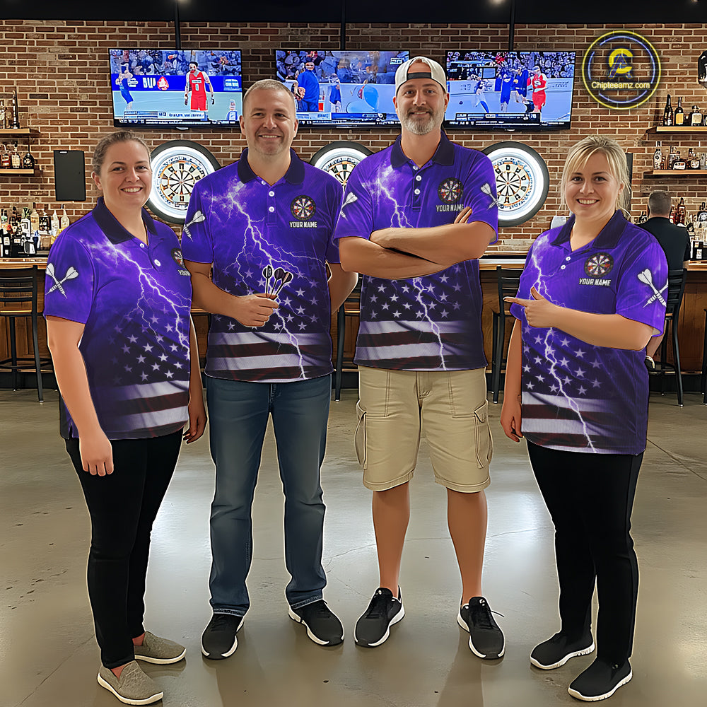 Purple Lightning US Flag Dart Shirt For Men Custom Dart Jersey Pocket Option TDM5916