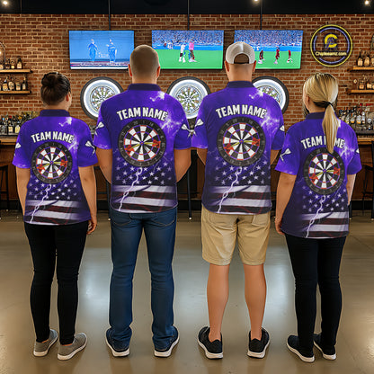 Purple Lightning US Flag Dart Shirt For Men Custom Dart Jersey Pocket Option TDM5916