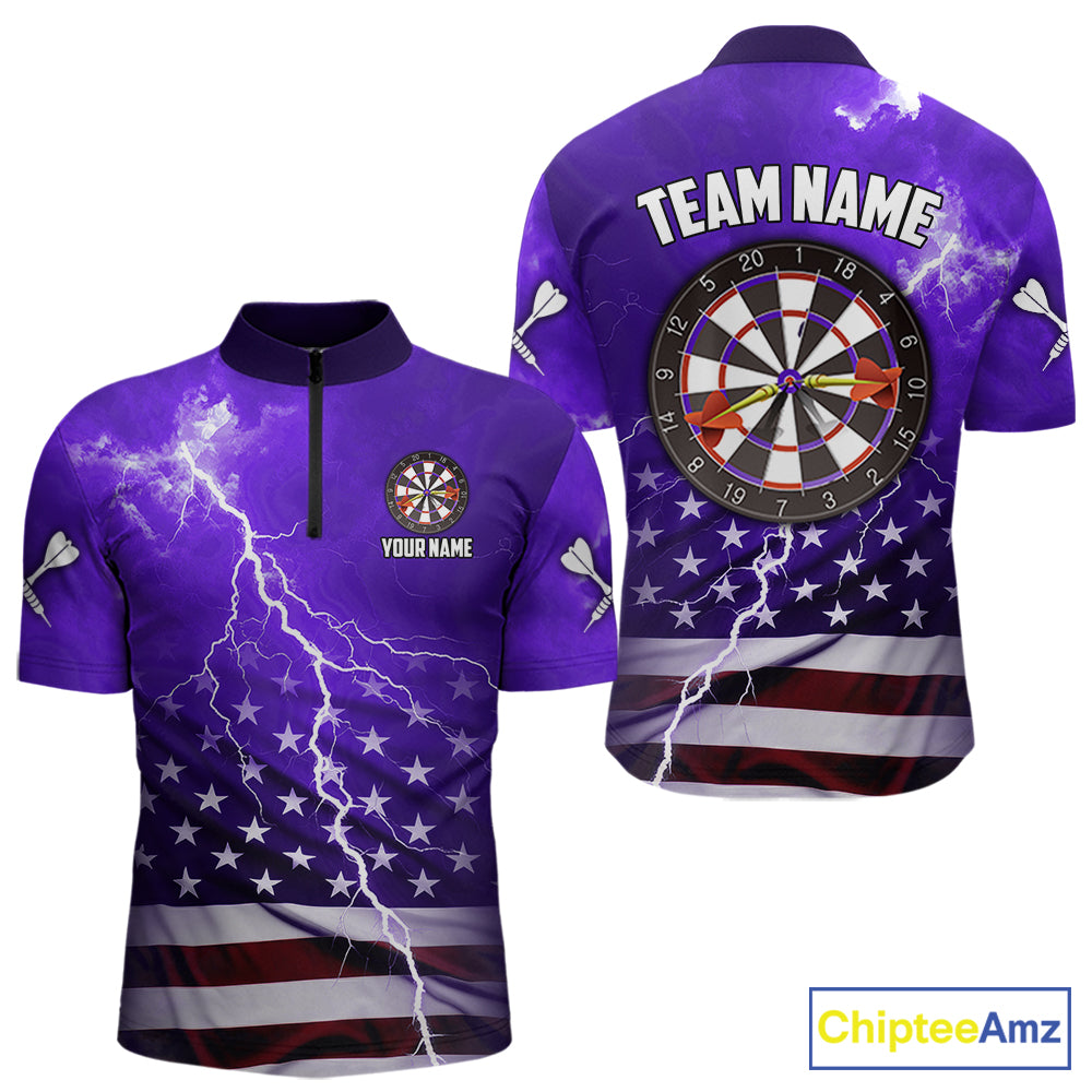 Purple Lightning US Flag Dart Shirt For Men Custom Dart Jersey Pocket Option TDM5916
