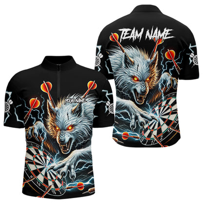 Personalized Wolf Thunder Lightning Darts Polo, Quarter Zip Custom Dart Shirts For Men Darts Jersey TDM3710