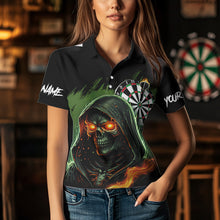 Load image into Gallery viewer, Personalized Green Death Skeleton Fire Dart Shirts For Women Custom Skull Dart Jersey Polo &amp; 1/4 Zip TDM3711