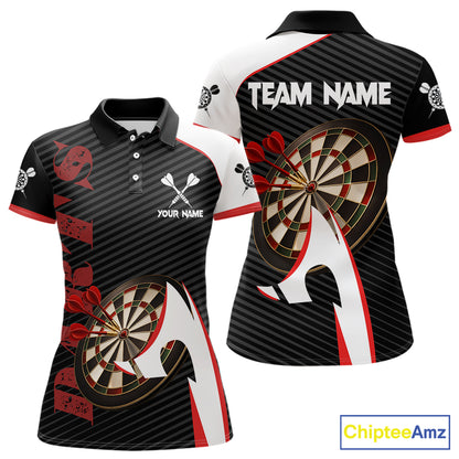 Personalized Darts Polo & Quater Zip For Women Custom Darts Tournament Team Jersey |Red TDM6067