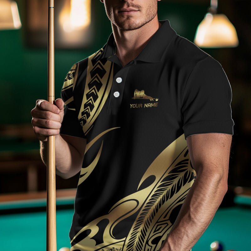 Personalized Black & Gold Tribal Pattern 8 Ball Pool Billiard Shirts For Men Billiard Attire Gifts NYN2821