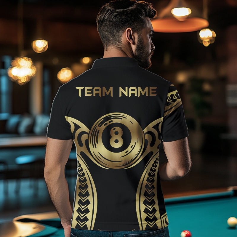 Personalized Black & Gold Tribal Pattern 8 Ball Pool Billiard Shirts For Men Billiard Attire Gifts NYN2821