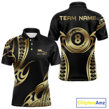 Load image into Gallery viewer, Personalized Black &amp; Gold Tribal Pattern 8 Ball Pool Billiard Shirts For Men Billiard Attire Gifts NYN2821