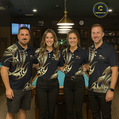 Personalized Black & Gold Tribal Pattern 8 Ball Pool Billiard Shirts For Men Billiard Attire Gifts NYN2821