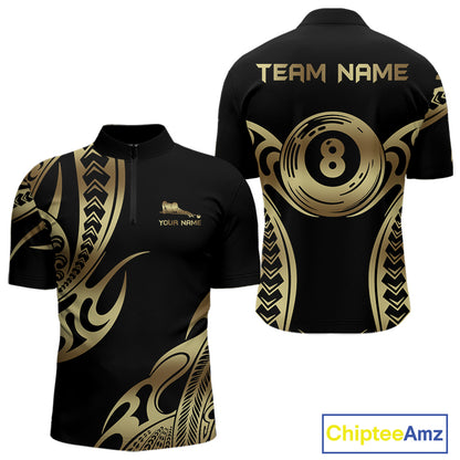 Personalized Black & Gold Tribal Pattern 8 Ball Pool Billiard Shirts For Men Billiard Attire Gifts NYN2821
