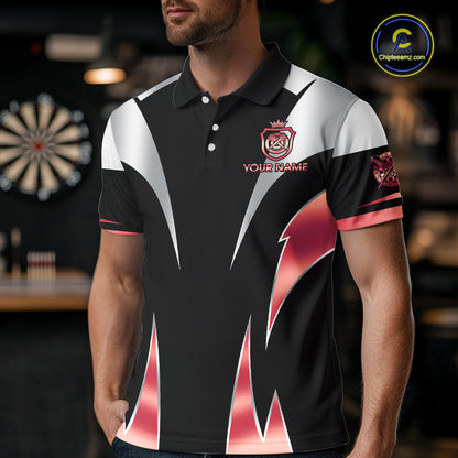 Personalized Crown Darts Shirt For Men Custom Darts Tournament Jersey Team Polo & 1/4 Zip |Red TDM6315