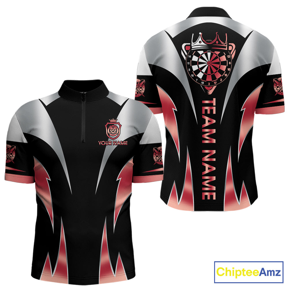 Personalized Crown Darts Shirt For Men Custom Darts Tournament Jersey Team Polo & 1/4 Zip |Red TDM6315