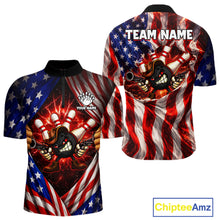 Load image into Gallery viewer, Glowing American Flag Funny Bowling Shirt For Men Custom Patriotic Bowling Jersey Polo &amp; 1/4 Zip TDM6319