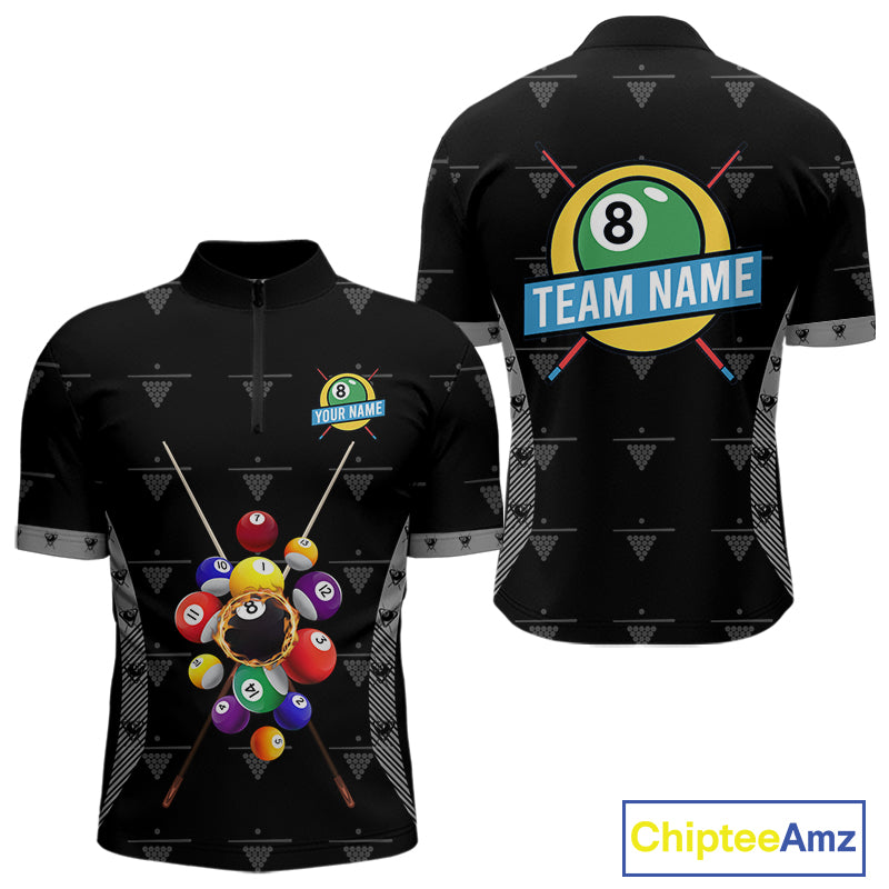 Custom Black Billiard Jerseys Polo & Quarter Zip For Men, 8 Ball Pool Billiard Team Shirts TDM3979