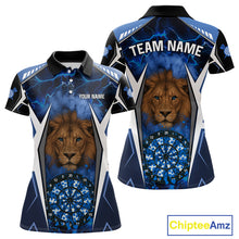 Load image into Gallery viewer, Blue Camo Dartboard Lion Dart Shirts For Women Custom Polo &amp; Quarter Zip Team Darts Jerseys TDM3980