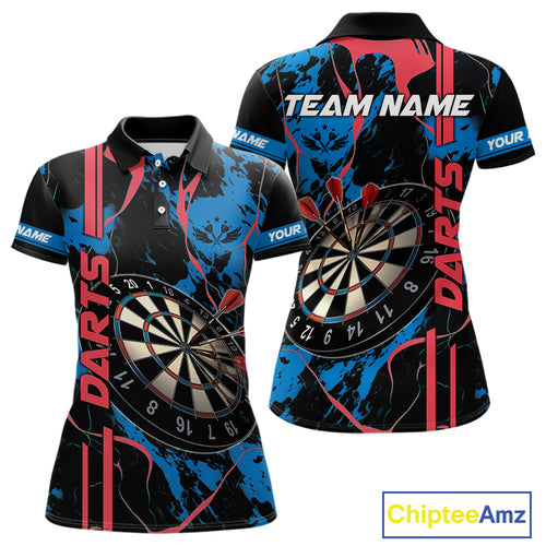 Custom Women's Dart Shirt - Grunge Blue And Red Dartboard Paint Splash Polo & Quarter Zip Jersey TDM3981