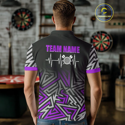 Personalized Darts Heartbeat Zig-Zag Pattern Custom Dart Shirts For Men, Dart Team Jersey|Purple TDM3983