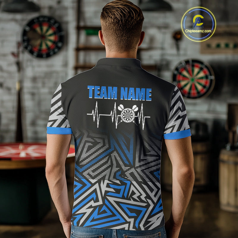 Personalized Darts Heartbeat Zig-Zag Pattern Custom Dart Shirts For Men, Dart Team Jersey|Blue TDM3984