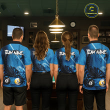 Load image into Gallery viewer, Custom Blue 8 Ball &amp; 9 Ball Scorpion Billiard Shirt For Women, Billiard Team Jersey Polo &amp; 1/4 Zip TDM6495