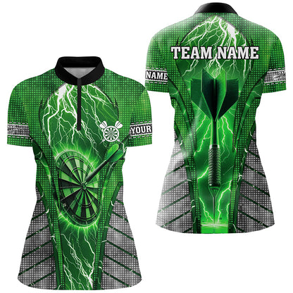 Personalized Green Dartboard Thunder Lightning Darts Shirts For Women, Team League Darts Jerseys TDM2216