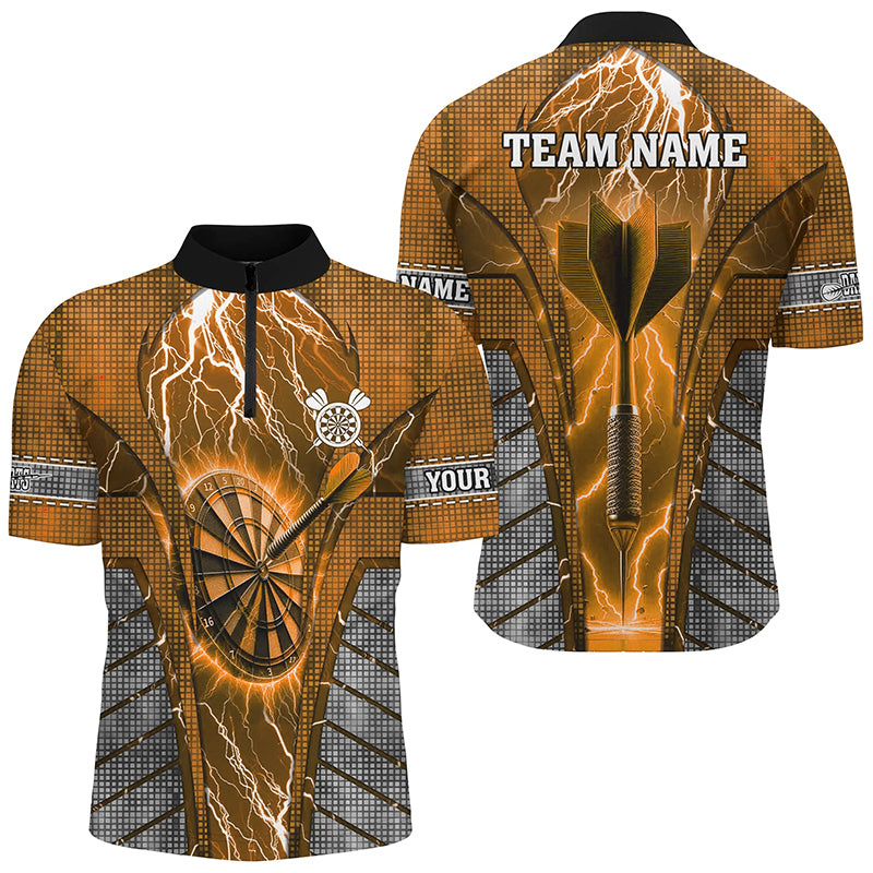 Personalized Orange Dartboard Thunder Lightning Darts Shirts For Men, Team League Darts Jerseys TDM2217