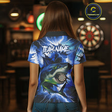 Load image into Gallery viewer, Thunder Lightning Storm Shark Darts Shirt For Women Custom Blue Darts Team Jersey Polo &amp; Quarter Zip TDM4569