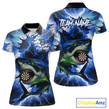 Load image into Gallery viewer, Thunder Lightning Storm Shark Darts Shirt For Women Custom Blue Darts Team Jersey Polo &amp; Quarter Zip TDM4569