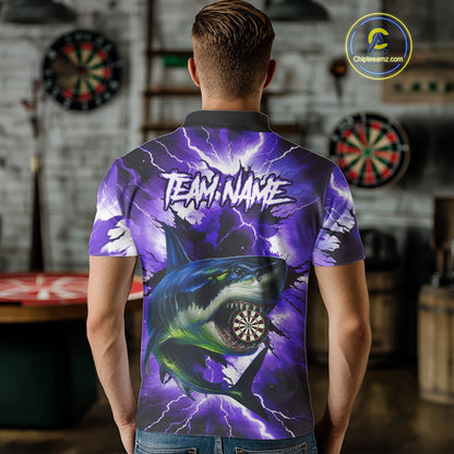 Thunder Lightning Storm Shark Darts Shirt For Men Custom Purple Darts Team Jersey Polo & 1/4 Zip TDM4570