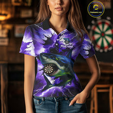 Load image into Gallery viewer, Thunder Lightning Storm Shark Darts Shirt For Women Custom Purple Darts Team Jersey Polo &amp; 1/4 Zip TDM4570