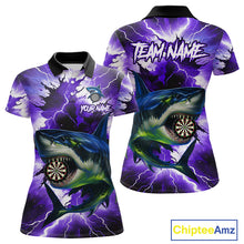 Load image into Gallery viewer, Thunder Lightning Storm Shark Darts Shirt For Women Custom Purple Darts Team Jersey Polo &amp; 1/4 Zip TDM4570