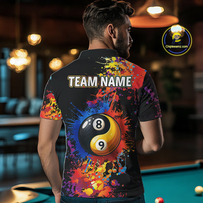 Colorful Billiard Jersey For Men Custom Funny Yin-Yang 8&9 Ball Pool Team Shirts Polo & 1/4 Zip TDM4574
