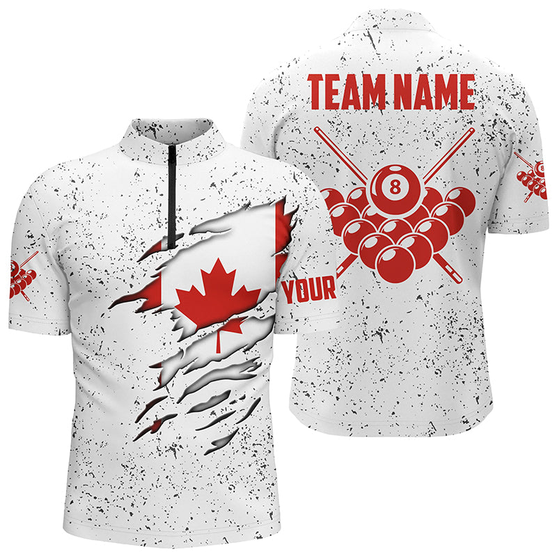 8 Ball Pool Canadian Flag Custom Billiard Men's Shirts, 8 Ball Pool Quarter-Zip Shirts TDM0548