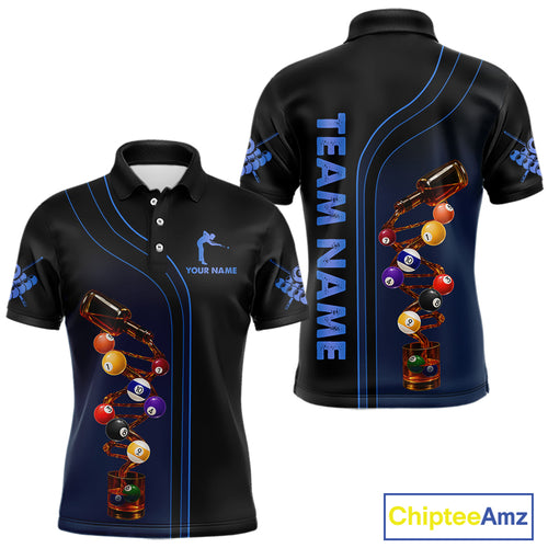 Funny DNA Wine Billiard Shirt For Men Custom Pool Team Shirts, Billiard Jersey Polo & 1/4 Zip|Blue TDM5195