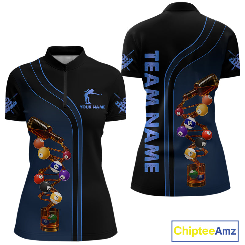 Funny DNA Wine Billiard Shirt For Women Custom Pool Team Shirts, Billiard Jersey Polo & 1/4 Zip|Blue TDM5195