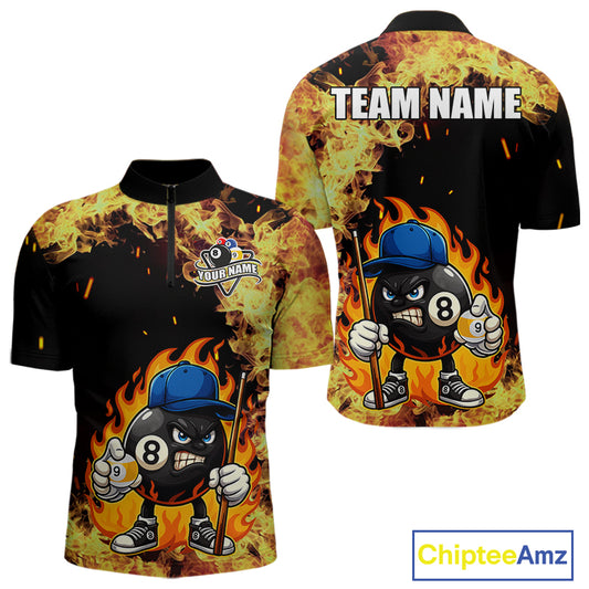 Personalized Billiard Flame Funny 8 Ball Pool Polo & 1/4 Zip For Men Custom Billiard Team Jersey TDM5201