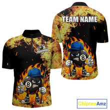 Load image into Gallery viewer, Personalized Billiard Flame Funny 8 Ball Pool Polo &amp; 1/4 Zip For Men Custom Billiard Team Jersey TDM5201
