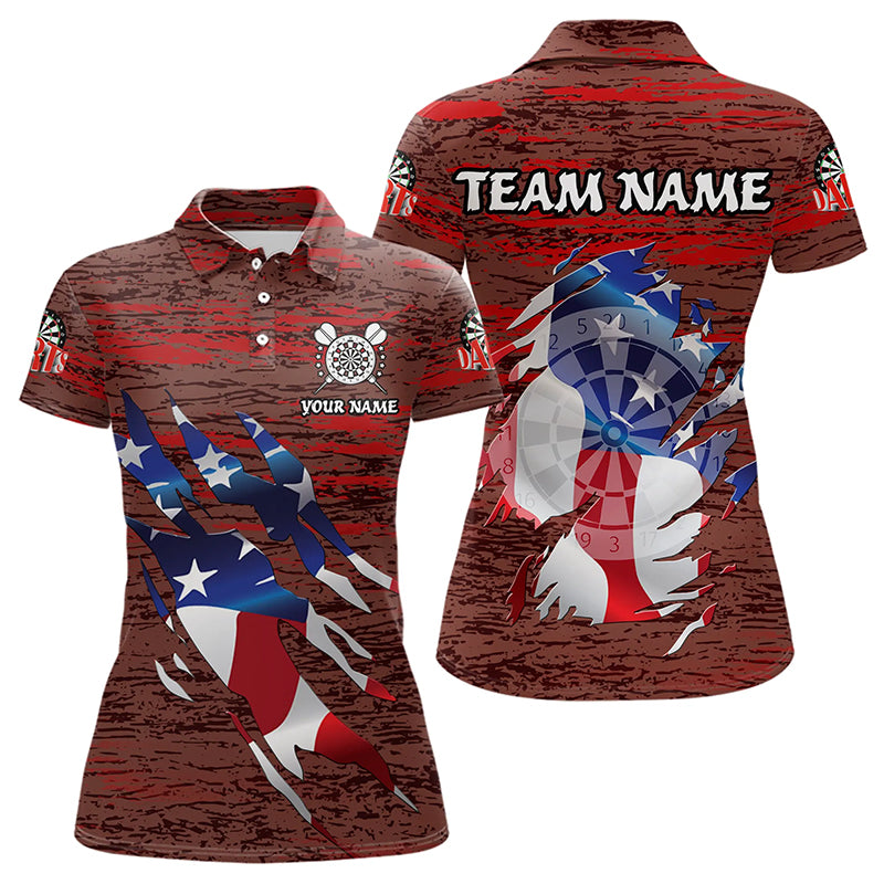 Personalized Red Grunge American Flag Darts Shirts For Women Custom Patriotic Darts Team Jerseys TDM3214
