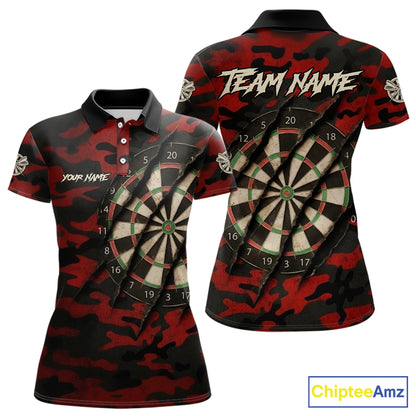 Black And Red Retro Camo Darts Shirt For Women Custom Darts Jersey Team Polo & Quarter Zip TDM5456