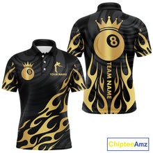 Load image into Gallery viewer, Custom Crown 8 Ball Billiard Shirt For Men, Black And Gold Pool Team Jersey Polo &amp; Quarter Zip TDM5457