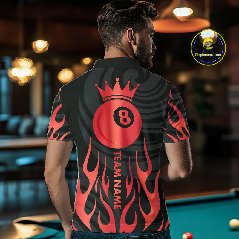 Custom Crown 8 Ball Billiard Shirt For Men, Black And Red Pool Team Jersey Polo & Quarter Zip TDM5458