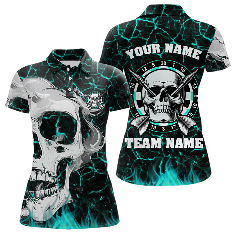 Personalized Turquoise Glowing Crack Skull Dart Shirts Custom Scary Dart Shirts For Women Dart Jersey TDM3416