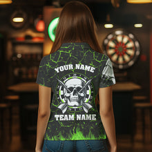 Load image into Gallery viewer, Personalized Green Glowing Fire Crack Skull Dart Shirt Custom Dart Shirts For Women Dart Team Jersey TDM3418
