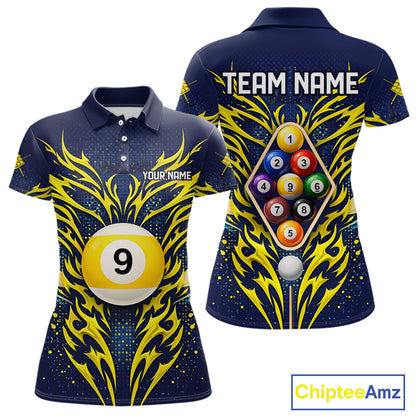 Personalized Tribal Flame 9 Ball Billiard Shirt For Women Custom 9 Ball Pool Team Jersey TDM5712