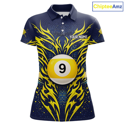 Personalized Tribal Flame 9 Ball Billiard Shirt For Women Custom 9 Ball Pool Team Jersey TDM5712