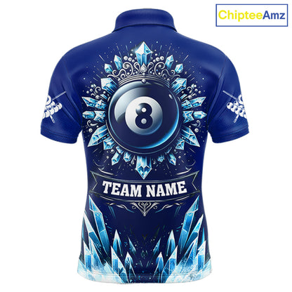 Blue 8 Ball Pool Icy Billiard Polo & 1/4 Zip For Men Custom Billiard League Team Jersey TDM5715